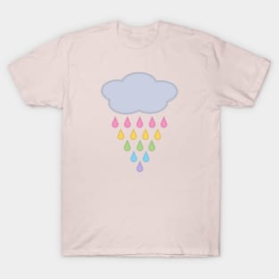 Raining Rainbow Rain Cloud in Pink T-Shirt